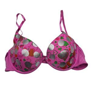 Vintage Y2K Never Naked Womens Sz 36C T Shirt Bra Pink Green Silver